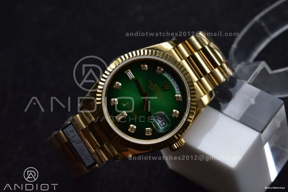YG Diamond President on 904L Green vr3255 692 Faded V5 Edition (Gain Bracelet DayDate Square with QF Dial Weight) Steel 36 SunProtective Best 1221
